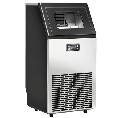 HOMCOM Commercial Ice Maker Machine, Freestanding Stainless Steel Ice Machine with Self-Cleaning, LCD Display, 45kg/24 Hours and 11kg Ice Storage for Home, Office, Bar, Restaurant, Supermarkets