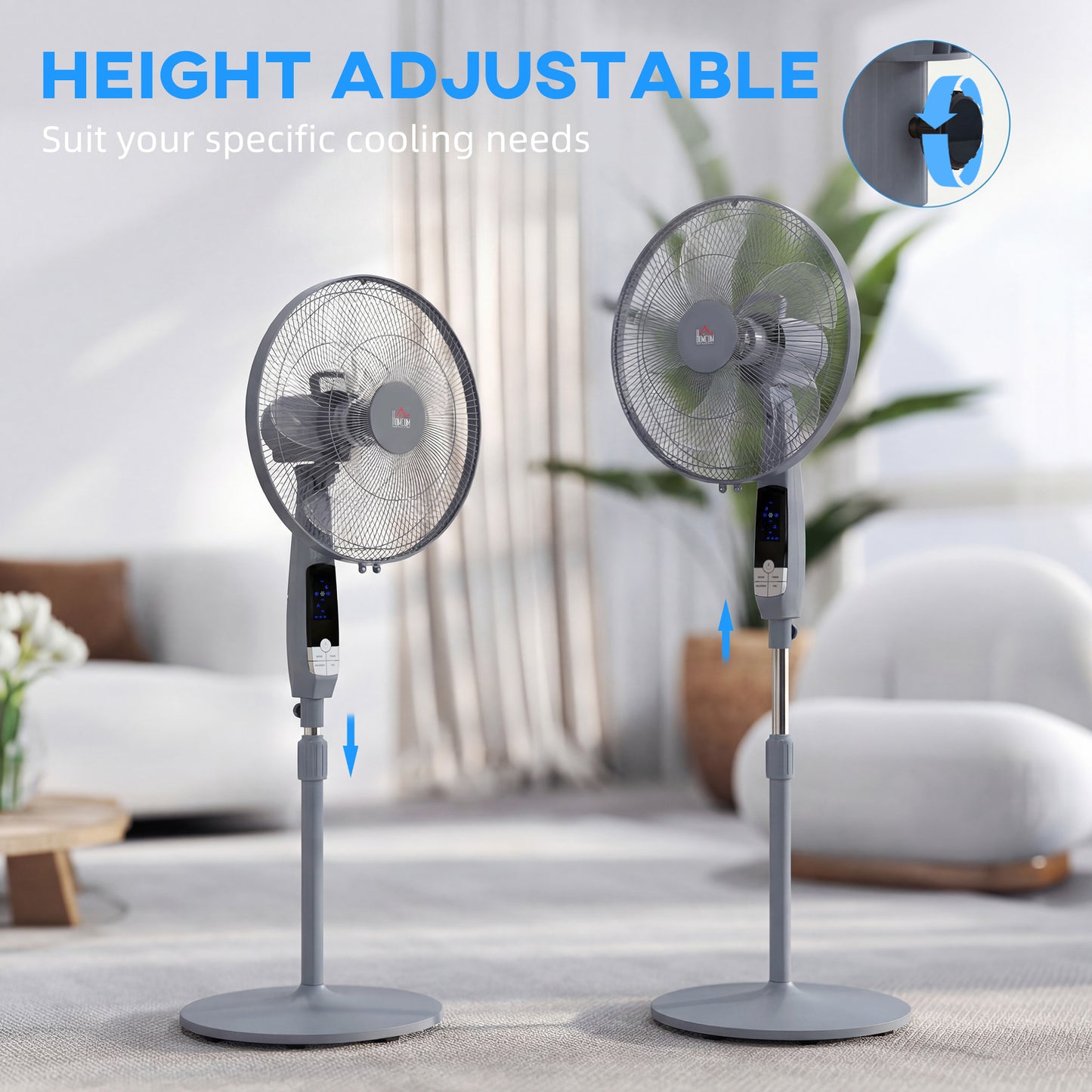 HOMCOM 16in Pedestal Standing Floor Fan, Oscillation Cooling Fan with Remote Control, Grey