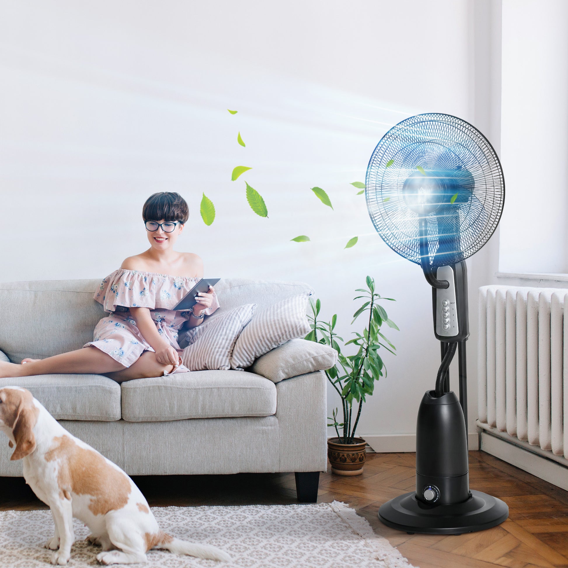 HOMCOM Spray Misting Fan, Floor Fan with Water Mist Spray, 70° Oscillation, Tilt Head, 3 Speeds, 2.8L Water Tank, Black