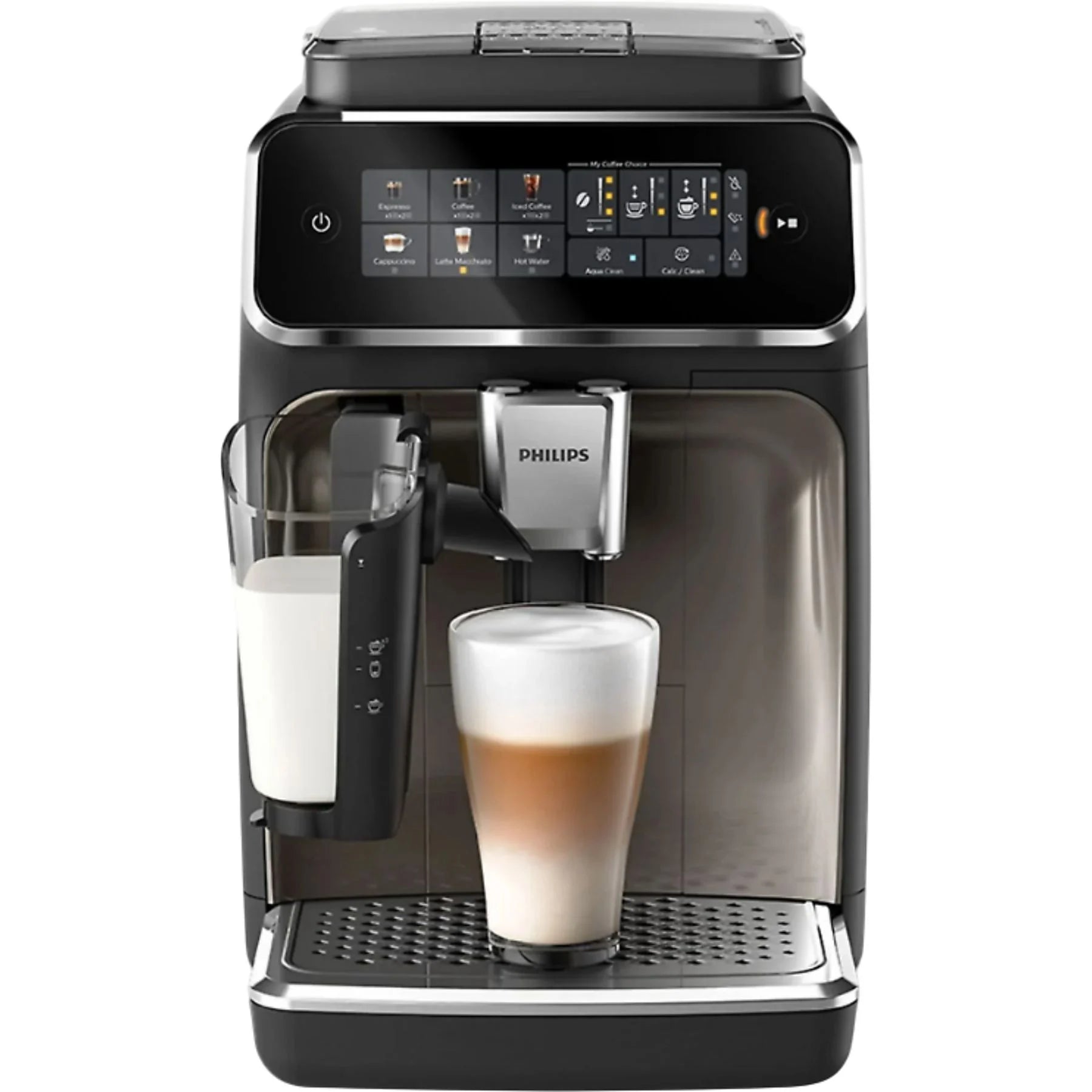 Philips Series 3300 LatteGo EP3347/90 fully automatic espresso machine in matte black and chrome with colour touch display