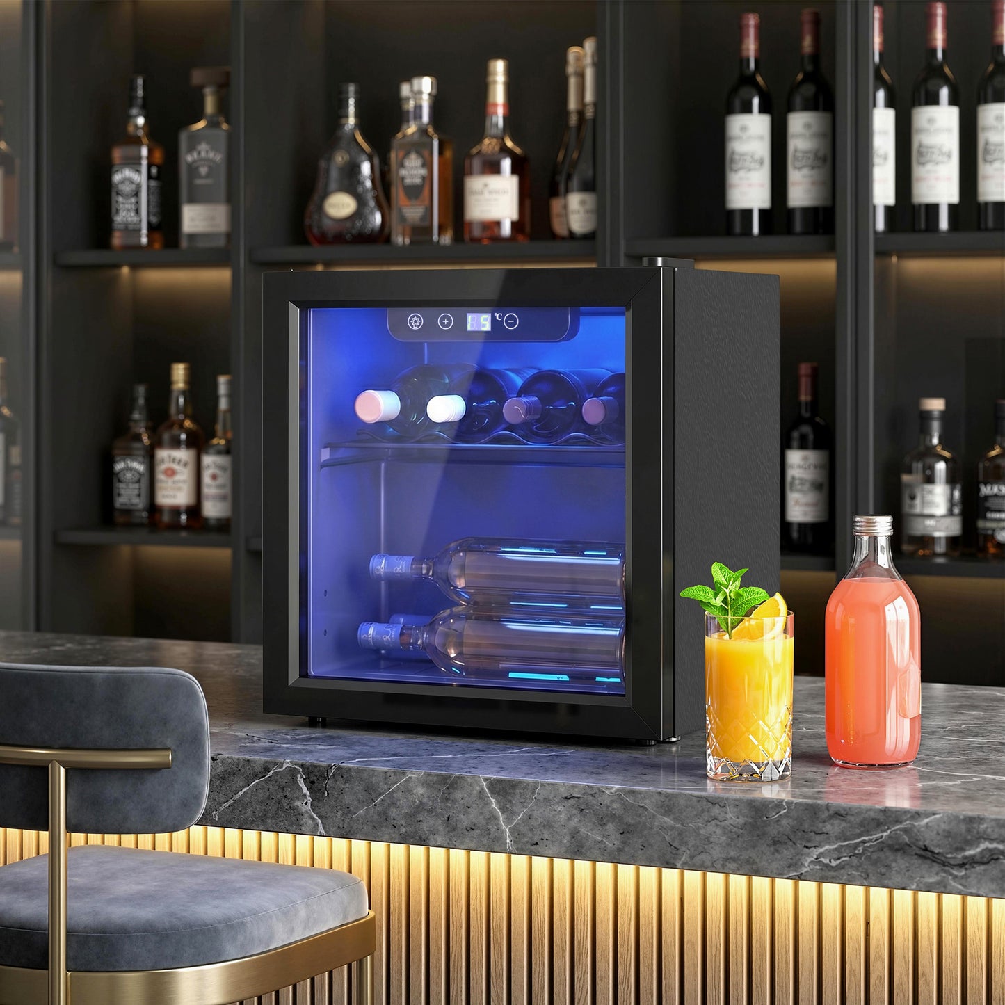 HOMCOM 12 Bottle Wine Cooler, 36 Litre Capacity, 4-16°C Under Counter Drinks Beer Wine Fridge with Glass Door, LED Light, Black
