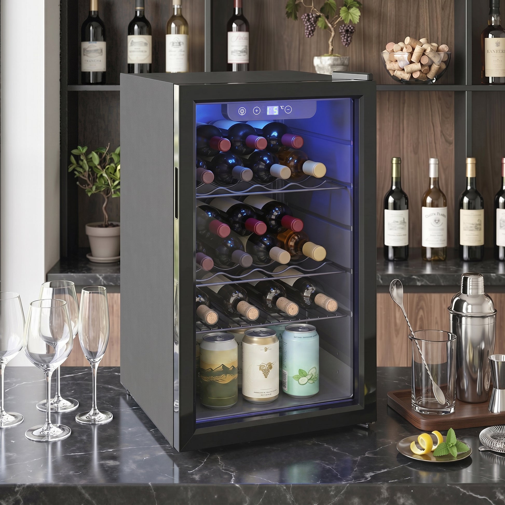 HOMCOM 24 Bottle Wine Cooler, 68 Litre Capacity, 4-16°C Freestanding Drinks Beer Wine Fridge with Glass Door, Black