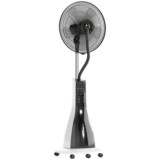 HOMCOM Pedestal Fan with Water Mist Spray, Spray Misting Fan with 75° Oscillation, Remote Control, Tilt Head, 3 Speeds, 3 Modes, 3 Mist, 3L Water Tank, Wheels, for Home, 125 cm