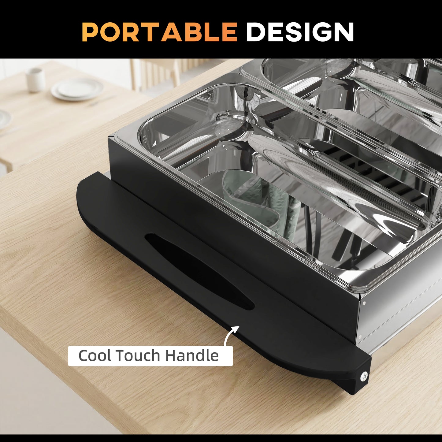 HOMCOM 4 Tray Electric Food Warmer Buffet Server with Warming Plate, Cool Touch Handles, Adjustable Temperature, 300W, 2 x 2.4L and 2 x 1L Pans