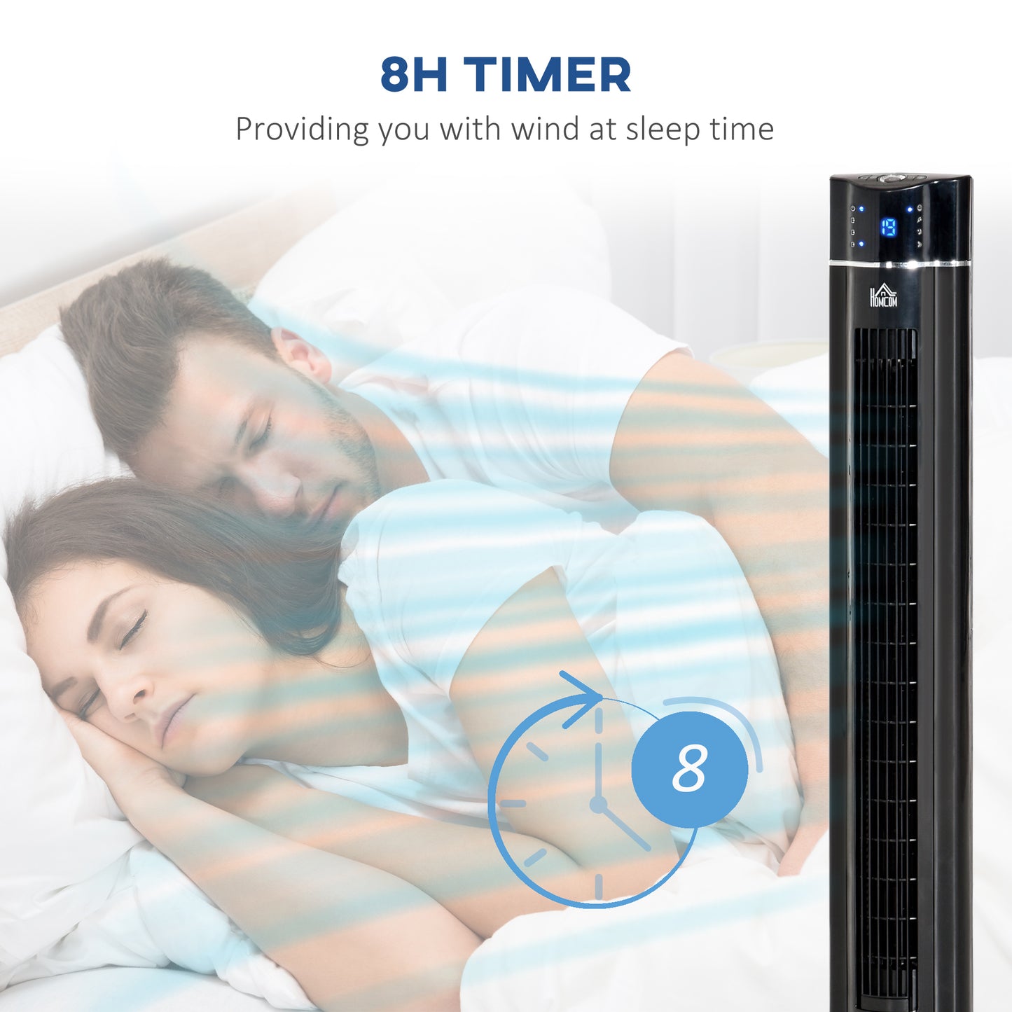 HOMCOM Anion Tower Fan for Bedroom, 42 inch, 6 m/s Powerful Velocity, Standing Floor Fan with 60° Oscillating, 3 Modes, 3 Speeds, 8 Hour Timer, LED Display, Remote Control, Black