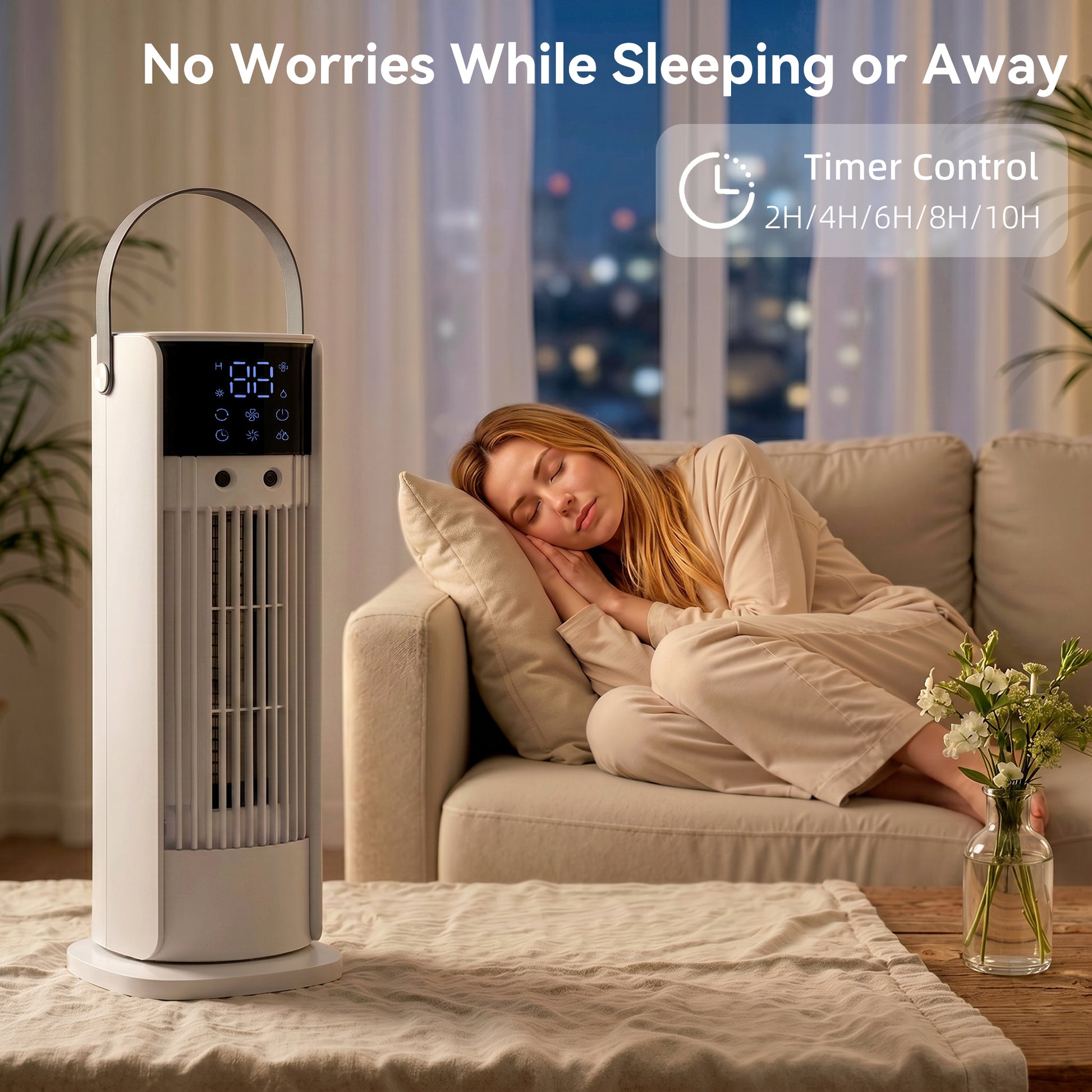 HOMCOM Tower Fan for Bedroom, 16 Inch Mist Desktop Fan with DC Motor, 3 Speeds, 90° Oscillation, 10H Timer, for Home Office