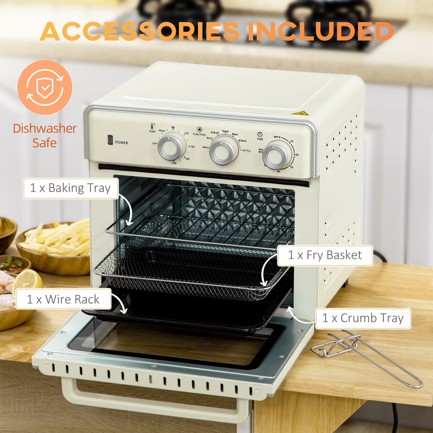 HOMCOM 20L 90-230°C Mini Electric Oven - Cream