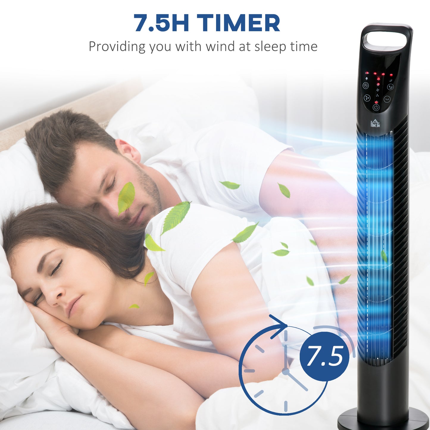 HOMCOM 31 Inch Bladeless Oscillating Tower Fan with 70° Oscillation, Remote Control, 7.5H Timer, 3 Speed 3 Modes, Electric Floor Standing Cooling Fan for Home Bedroom Office, Black