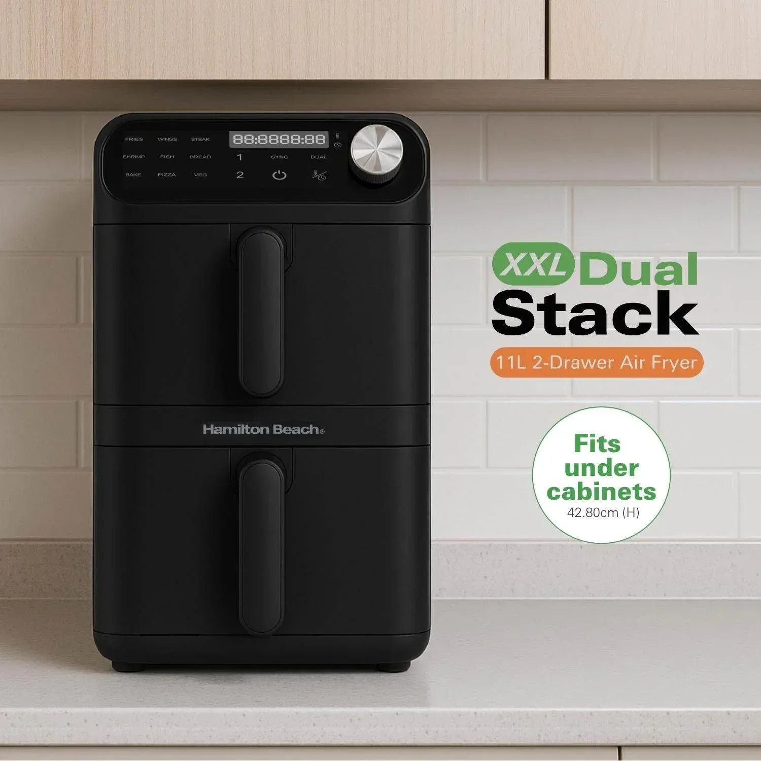 Hamilton Beach XXL Dual Stack 11L Air Fryer - Dual Drawers Open