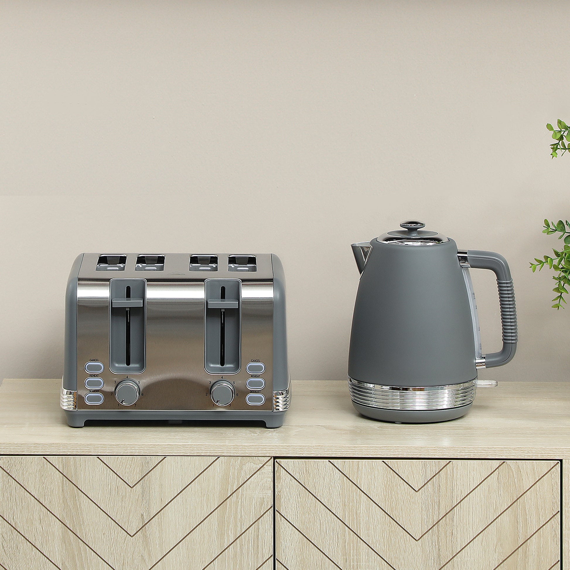 HOMCOM Stainless Steel Panel Kettle and Toaster Set - Grey