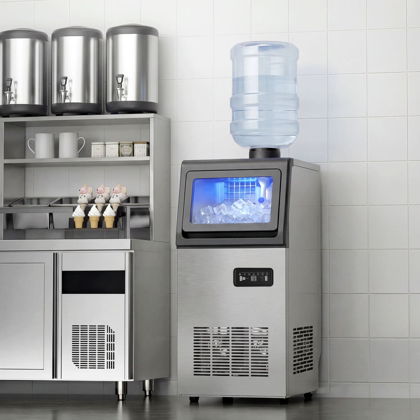 HOMCOM Commercial Ice Maker Machine, 45kg/24H Stainless Steel Under Counter or Freestanding Ice Machine, Silver
