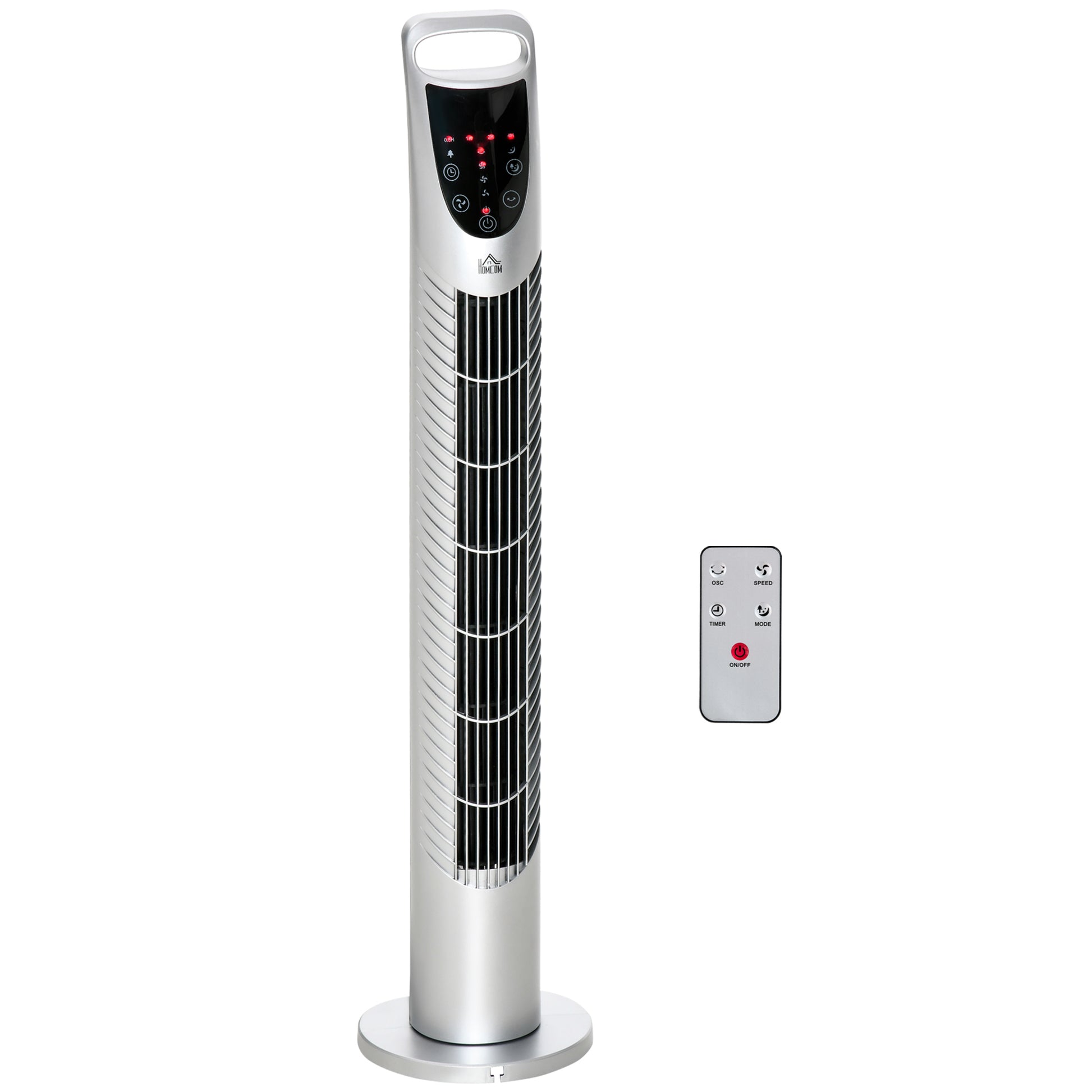 HOMCOM 31 Inch Bladeless Oscillating Tower Fan with 70° Oscillation, Remote Control, 7.5H Timer, 3 Speed 3 Modes, Electric Floor Standing Cooling Fan for Home Bedroom Office, Silver