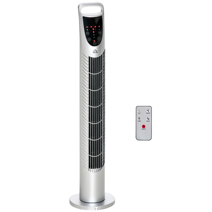 HOMCOM 31 Inch Bladeless Oscillating Tower Fan with 70° Oscillation, Remote Control, 7.5H Timer, 3 Speed 3 Modes, Electric Floor Standing Cooling Fan for Home Bedroom Office, Silver