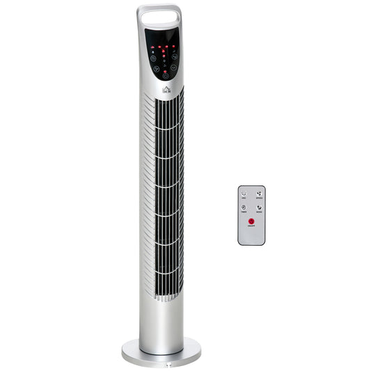 HOMCOM 31 Inch Bladeless Oscillating Tower Fan with 70° Oscillation, Remote Control, 7.5H Timer, 3 Speed 3 Modes, Electric Floor Standing Cooling Fan for Home Bedroom Office, Silver