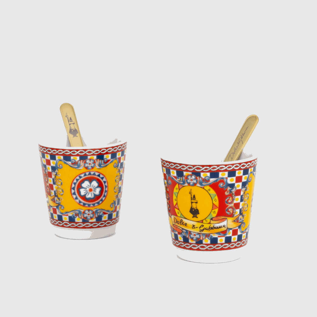 Bialetti X Dolce&Gabbana Sizilianischer Karren Geschenkset (Moka 2 Tassen, 2 Tassen & Goldene Rührer) - Tiny Lux