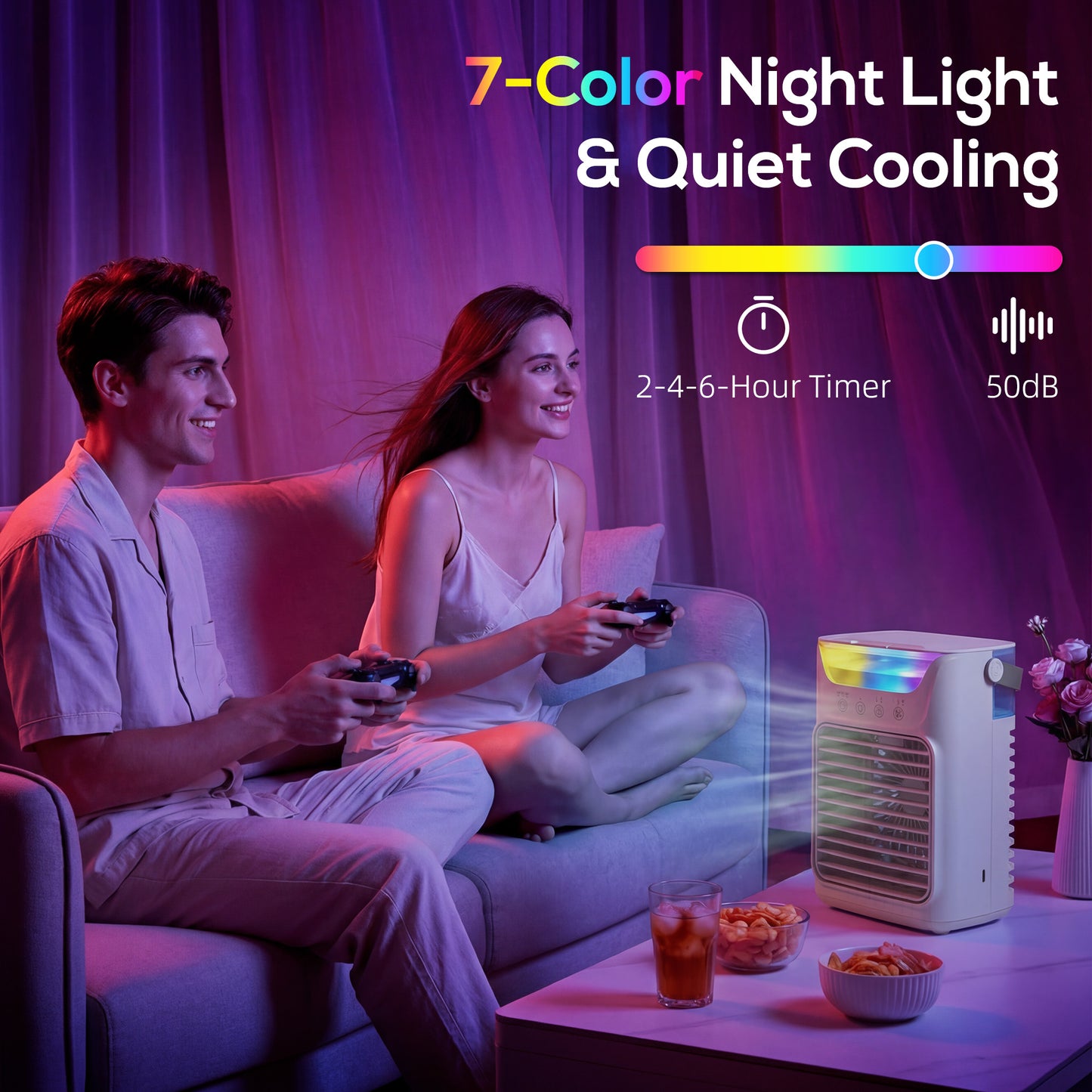 HOMCOM Air Cooler with Adjustable Head, Portable Air Conditioner with 3 Wind Speed, 2 Cool Mist, RGB Light, Grey