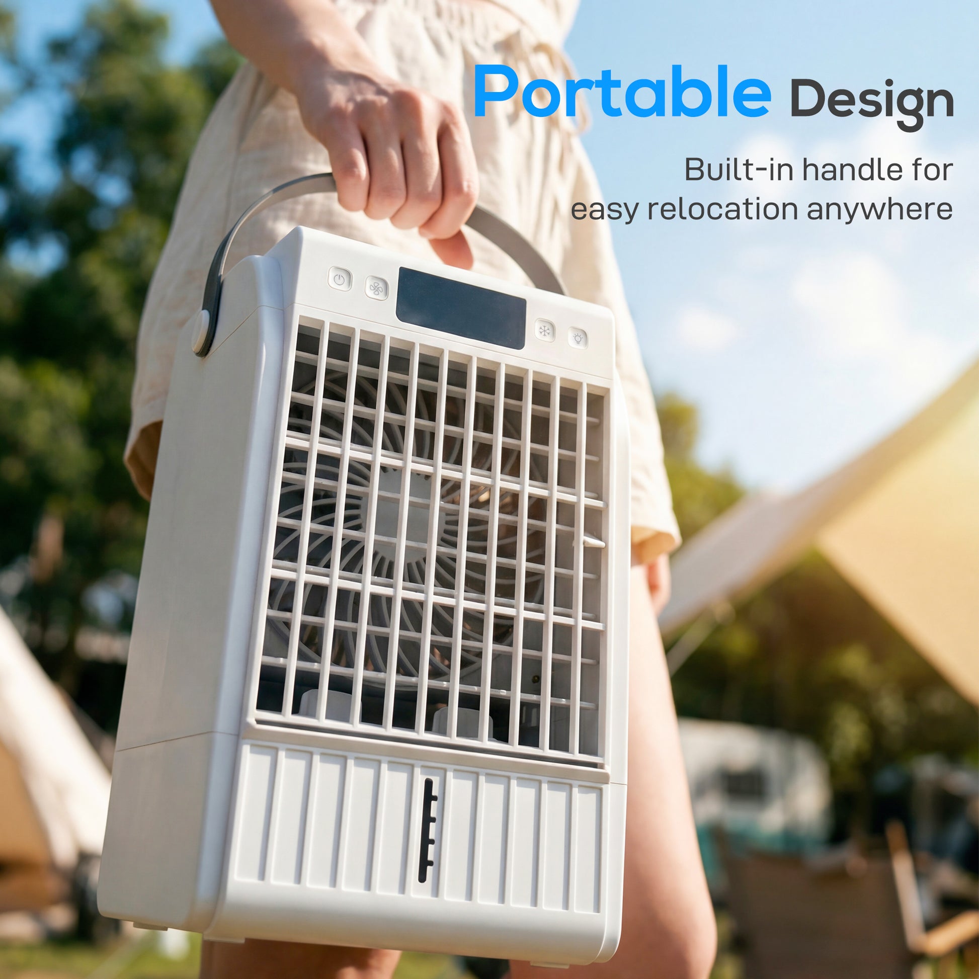 HOMCOM Portable Air Conditioner, 4-in-1 Mini Air Cooler with 4 Wind Speed, 2 Cool Mist, RGB 7 LED Light, White