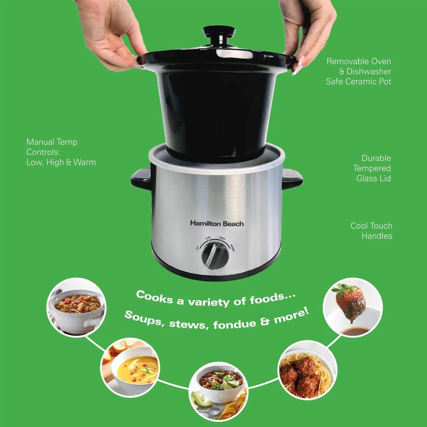 Hamilton Beach The Mighty Mini 1.8L Slow Cooker – Stainless Steel