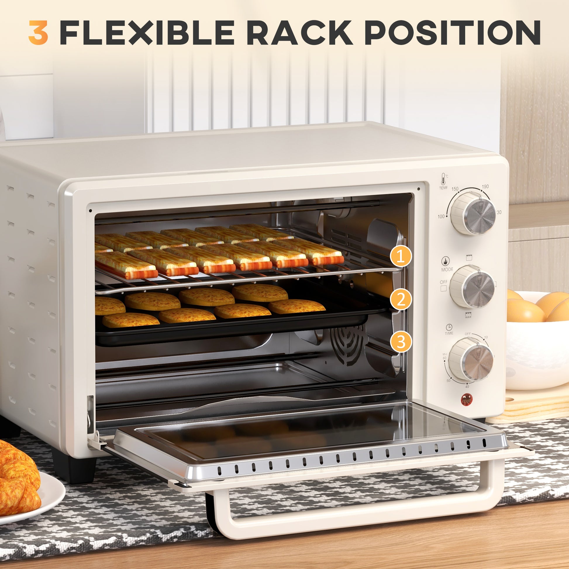 HOMCOM 21L Mini Countertop Oven, 100°C-230°C Adjustable Temp - White