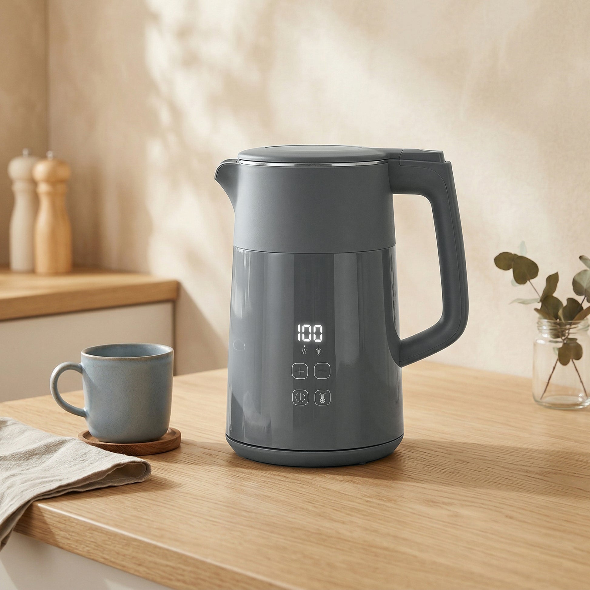 HOMCOM Electric Kettle, 1.7L Fast Boil 3kW Water Kettle with UK Strix Thermostat, LED Display, Keep Warm Function, Grey