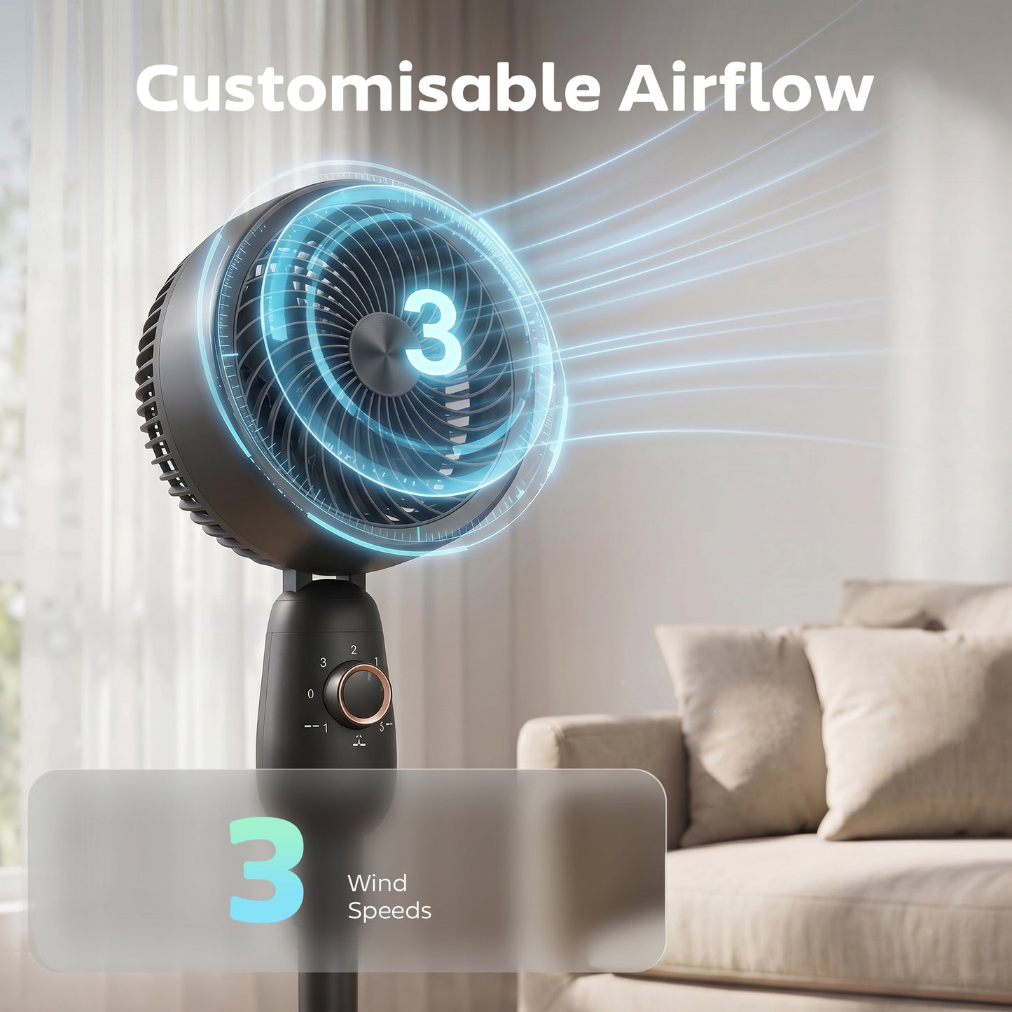 HOMCOM Pedestal Fan, Powerful Air Circulator, 36 Inch Floor Standing Fan with 3 Speed Settings, 70° Oscillating for Bedroom, Home and Office, Black