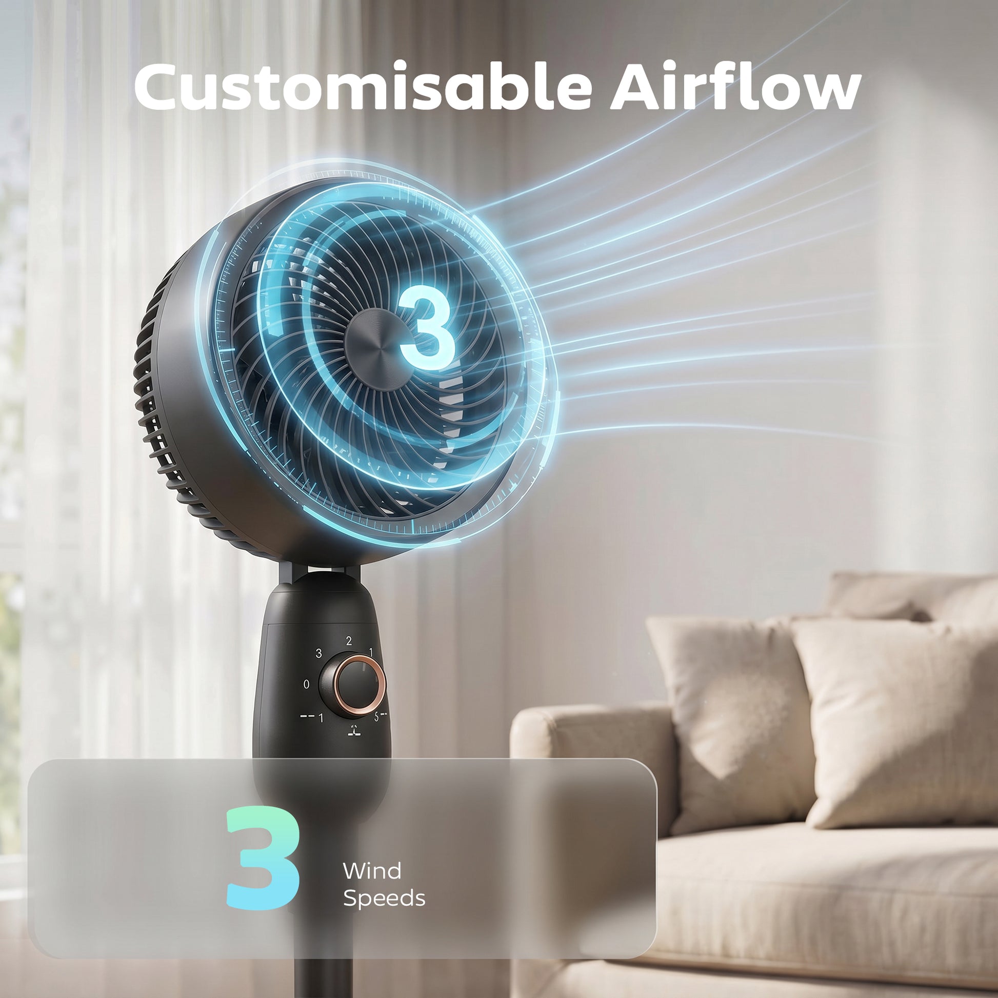 HOMCOM Pedestal Fan, Powerful Air Circulator, 36 Inch Floor Standing Fan with 3 Speed Settings, 70° Oscillating for Bedroom, Home and Office, Black