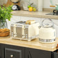 HOMCOM Kettle And Toaster Set, Polished Metal Kitchen Appliance Set for Breakfast Stations & Countertop, Cream