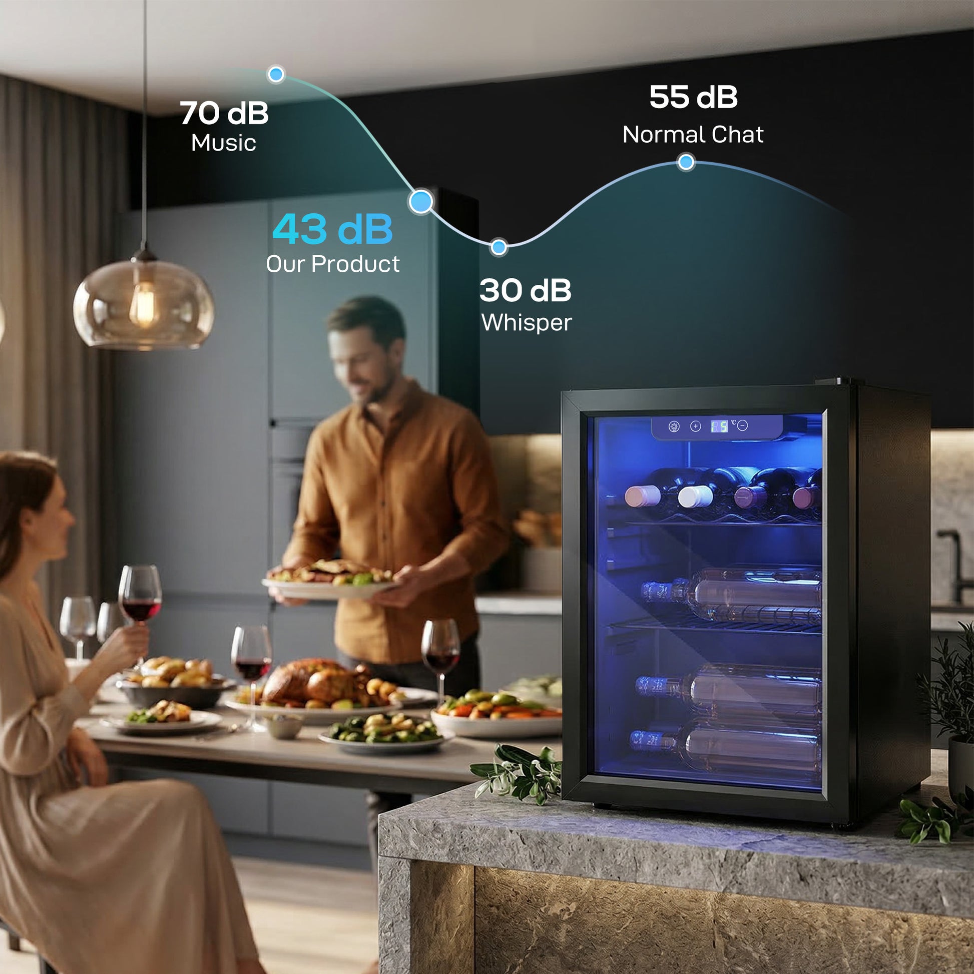 HOMCOM 16 Bottle Wine Cooler, 48 Litre Capacity, 4-16°C Under Counter Drinks Beer Wine Fridge with Glass Door, LED Light, Black