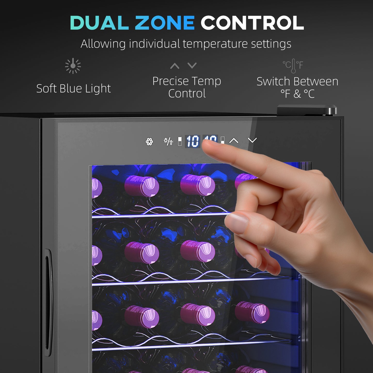 HOMCOM 32-Bottle Narrow Wine Fridge, with Lights - Black