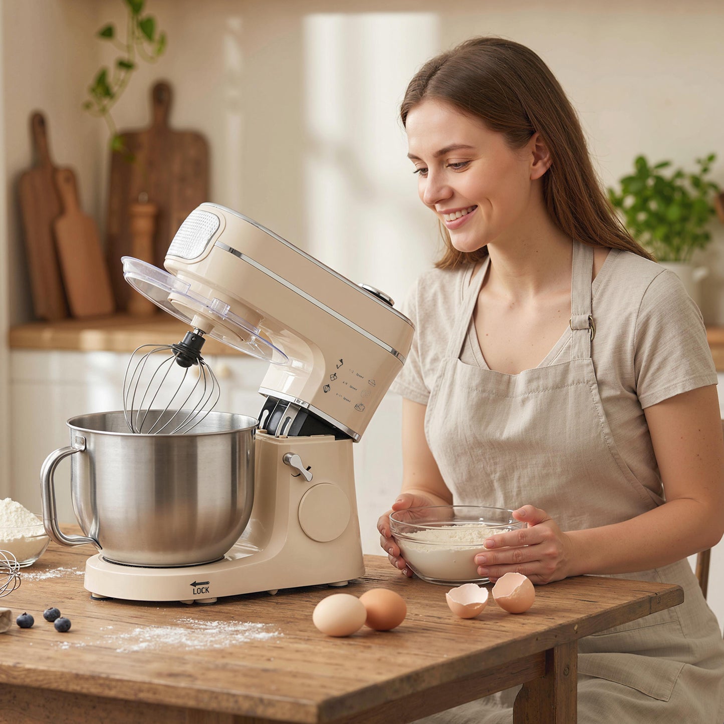 HOMCOM Stand Mixer, 6L 1400W Tilt-Head Food Mixer with 11 Speeds, Pulse & Fermentation Function, LED Display, Cream