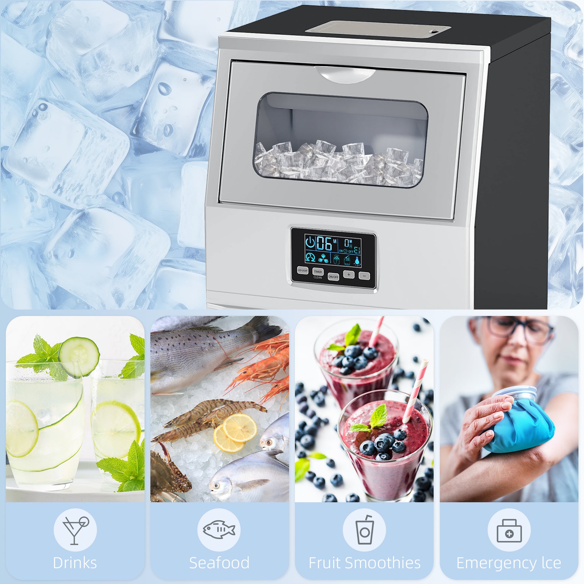 HOMCOM Commercial Ice Maker with 4kg Ice Storage - Silver Tone