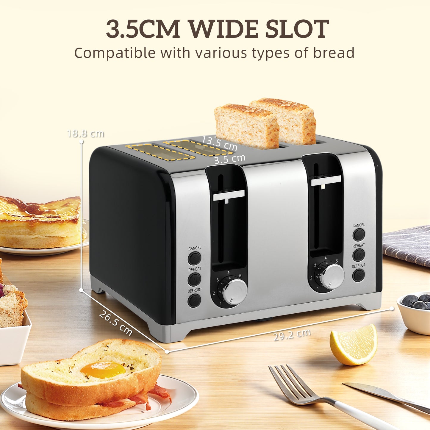 HOMCOM Kettle and Toaster Set, 1.7L 3000W Rapid Boil Jug Kettle with Otter Thermostat, Limescale Filter, 4 Slice Toaster with 7 Browning Controls, Crumb Tray, LED Strip, Black