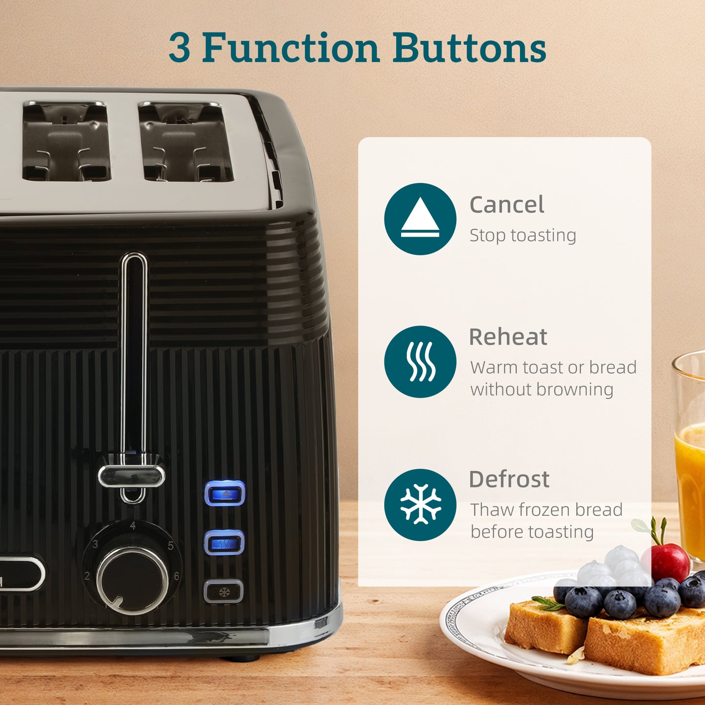 HOMCOM 4 Slice Toaster with 7 Browning Levels, Bread Toaster with Removable Crumb Tray, Black