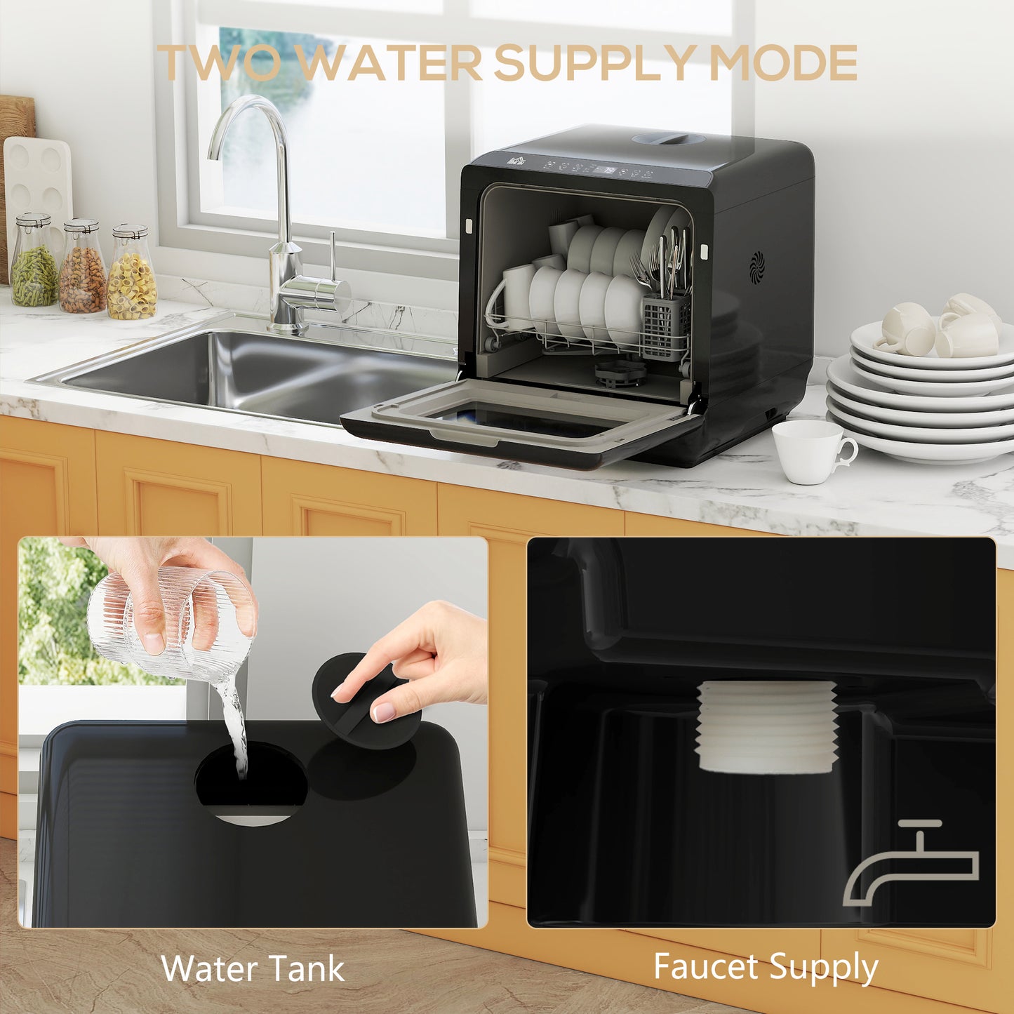 HOMCOM 6L Five-Mode Tabletop Dishwasher - Black