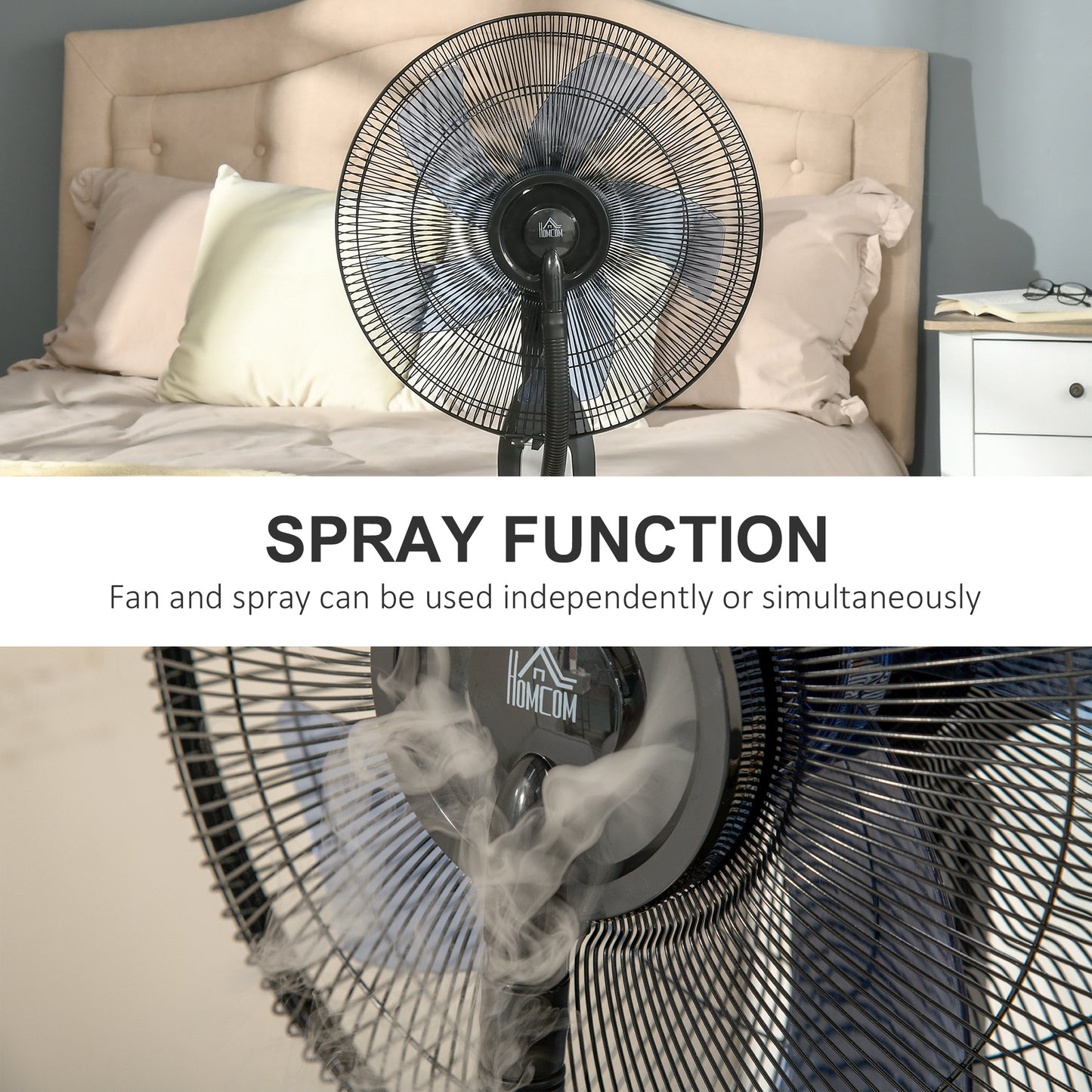 HOMCOM Spray Misting Fan, Floor Fan with Water Mist Spray, 70° Oscillation, Tilt Head, 3 Speeds, 2.8L Water Tank, Black