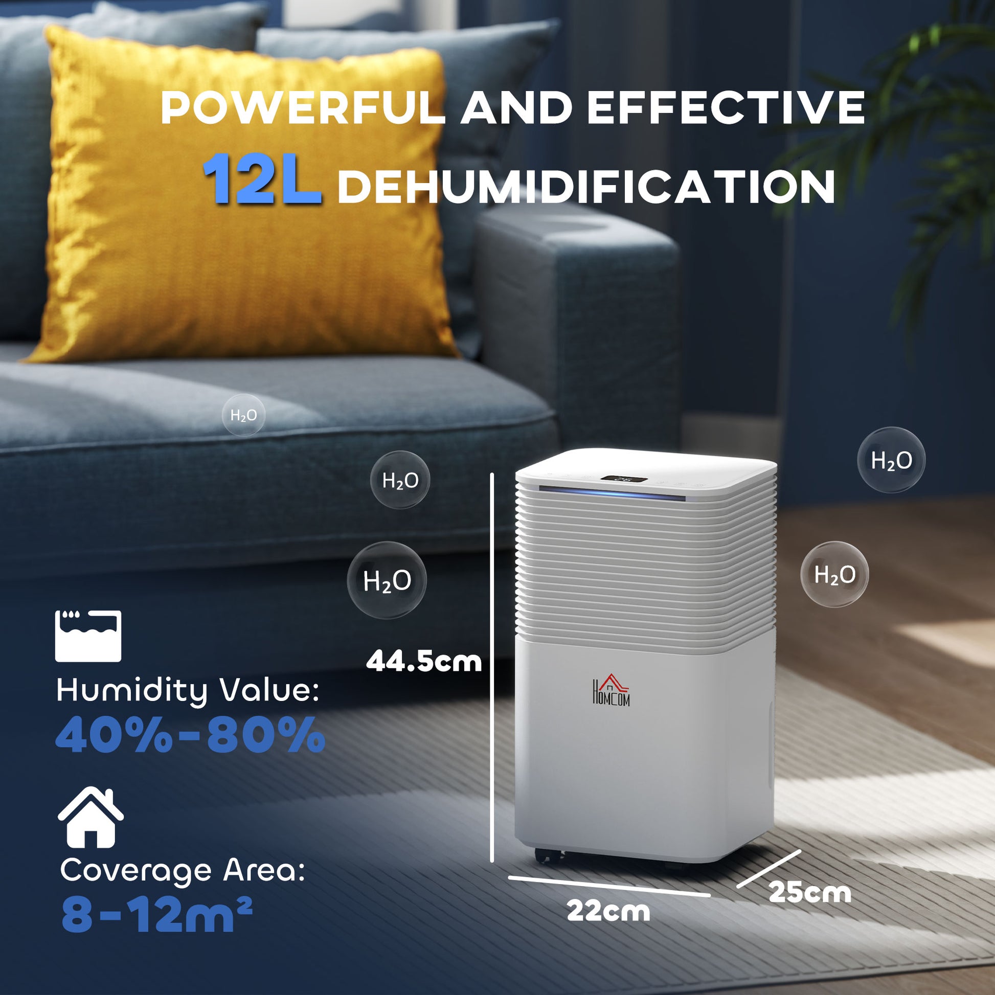 HOMCOM 12L/Day Dehumidifier with 2L Water Tank, Laundry Drying, Automatic Humidity Sensor, Electric Portable Dehumidifier with 24H Timer, 3 Modes for Home Damp, Mould and Condensation