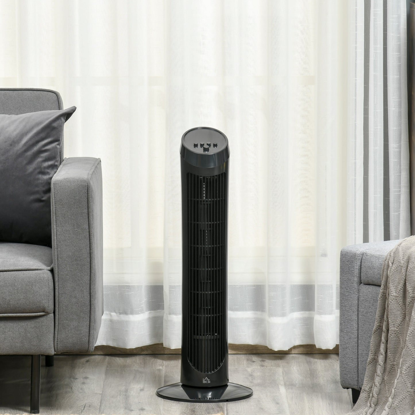 HOMCOM Tower Fan for Bedroom, 30 inch, 6 m/s Powerful Velocity, Standing Floor Fan with 70° Oscillating and 3 Speeds for Home Office Indoor, Black