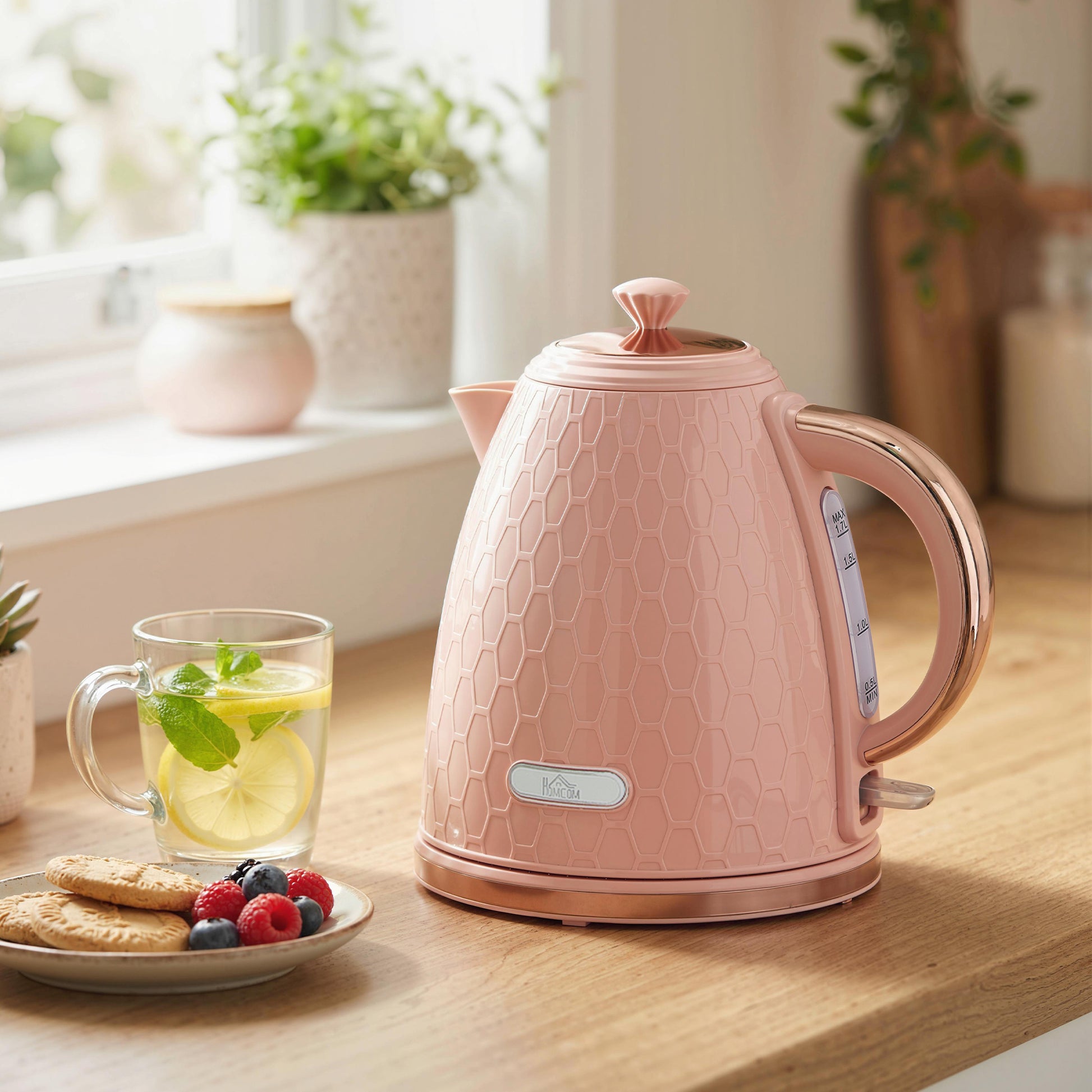 HOMCOM 3kW Rapid Boil Honeycomb Kettle - Light Pink