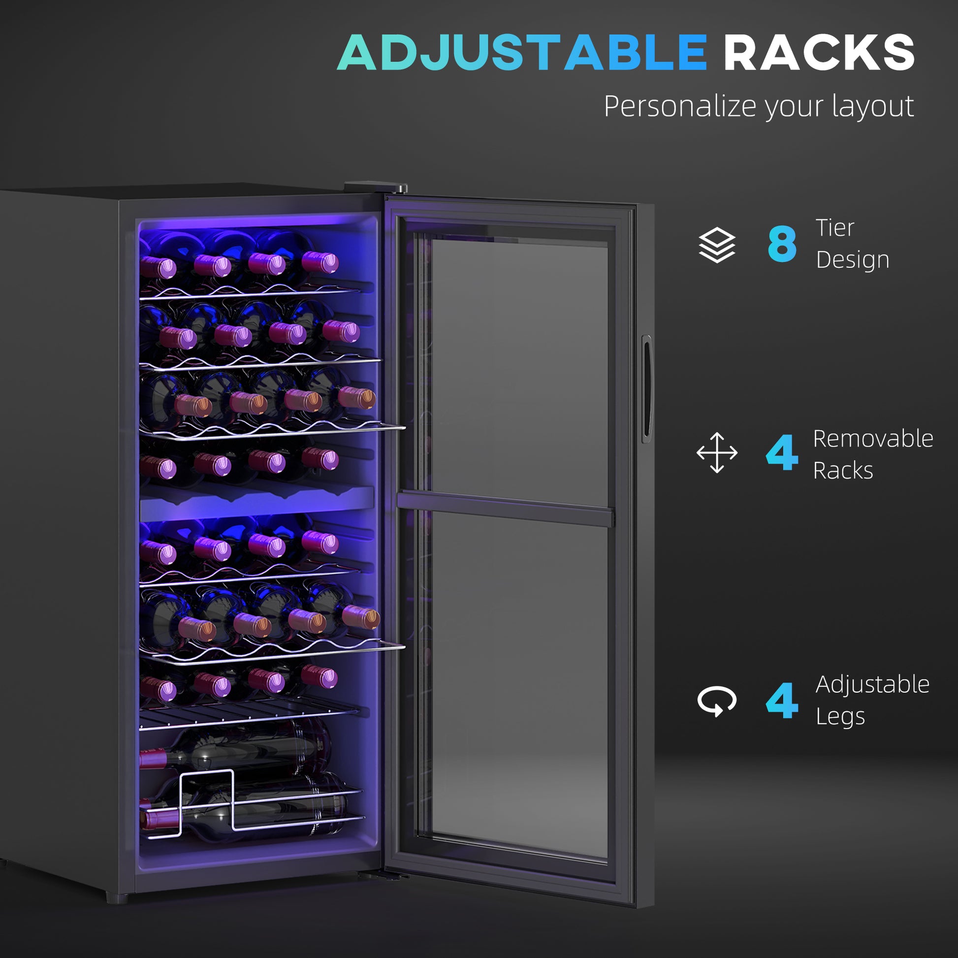 HOMCOM 32-Bottle Narrow Wine Fridge, with Lights - Black