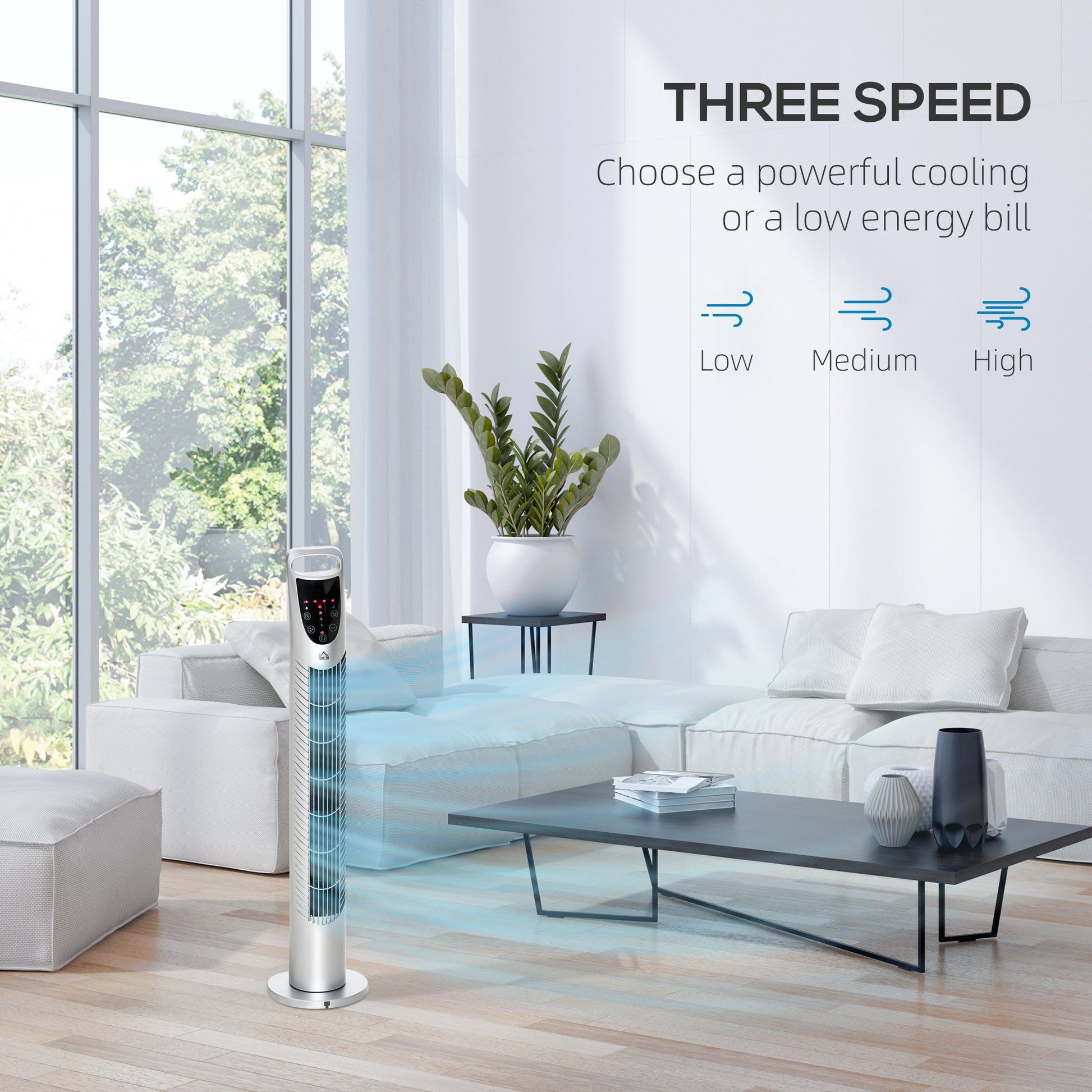 HOMCOM 31 Inch Bladeless Oscillating Tower Fan with 70° Oscillation, Remote Control, 7.5H Timer, 3 Speed 3 Modes, Electric Floor Standing Cooling Fan for Home Bedroom Office, Silver