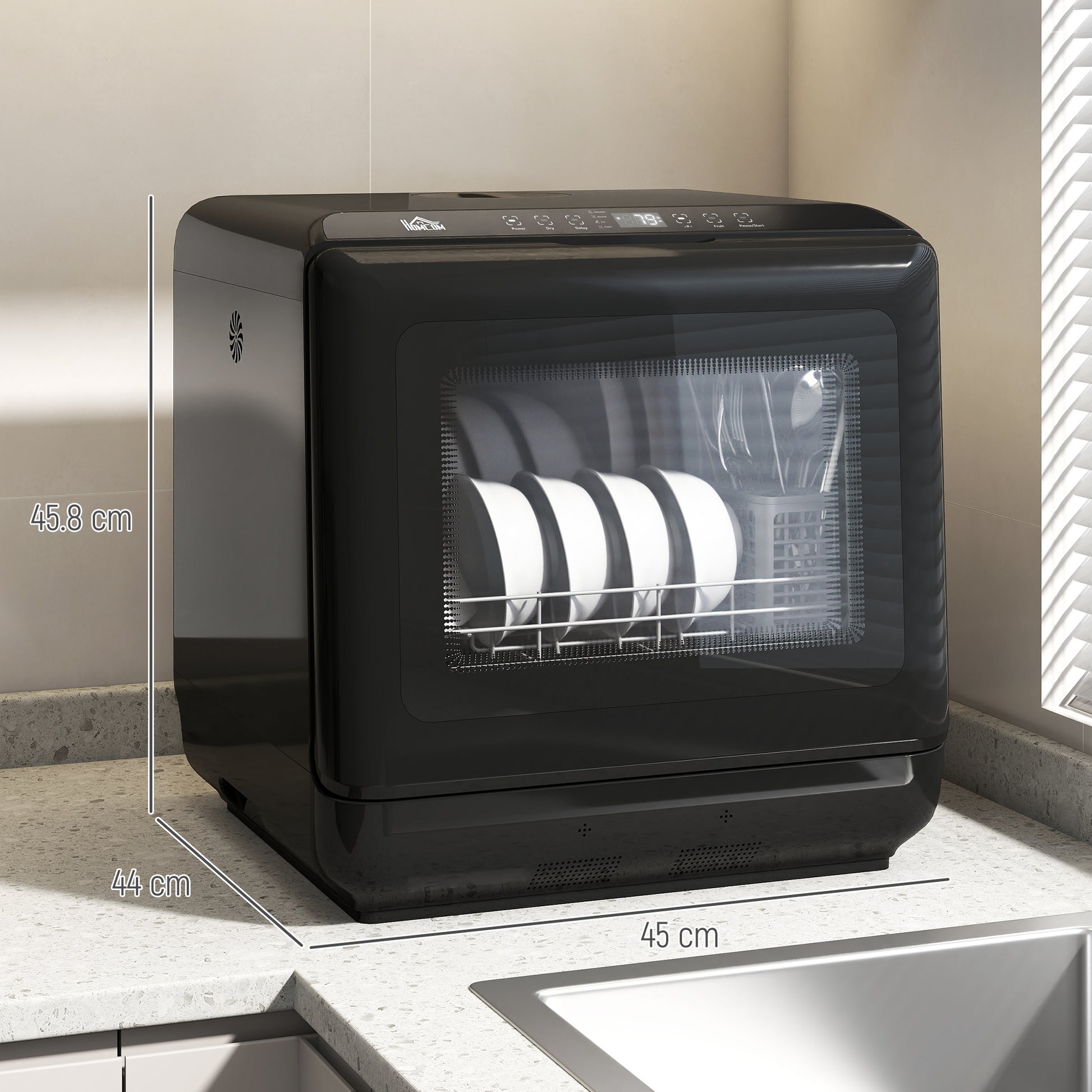 HOMCOM 6L Five-Mode Tabletop Dishwasher - Black