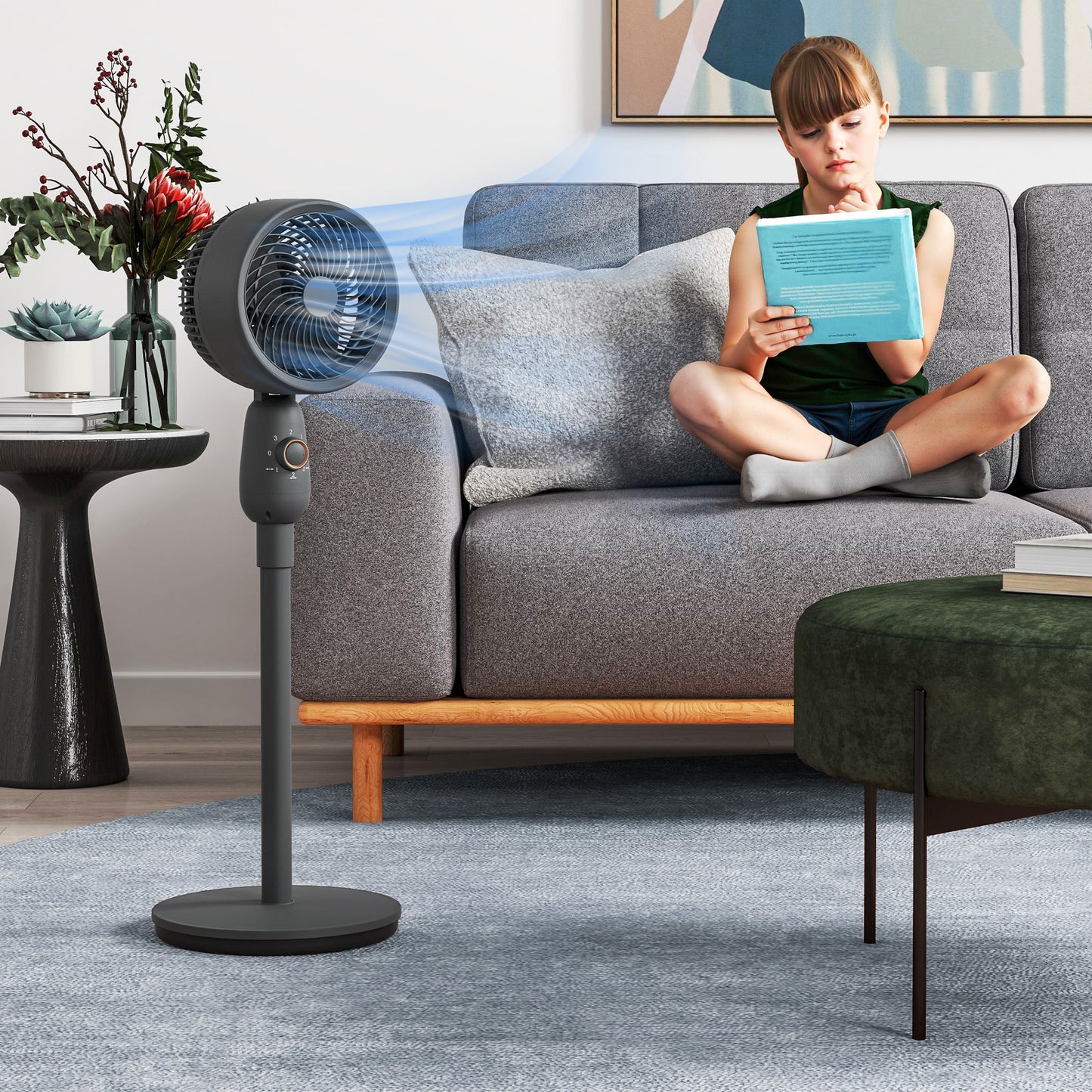 HOMCOM Pedestal Fan, Powerful Air Circulator, 36 Inch Floor Standing Fan with 3 Speed Settings, 70° Oscillating for Bedroom, Home and Office, Grey