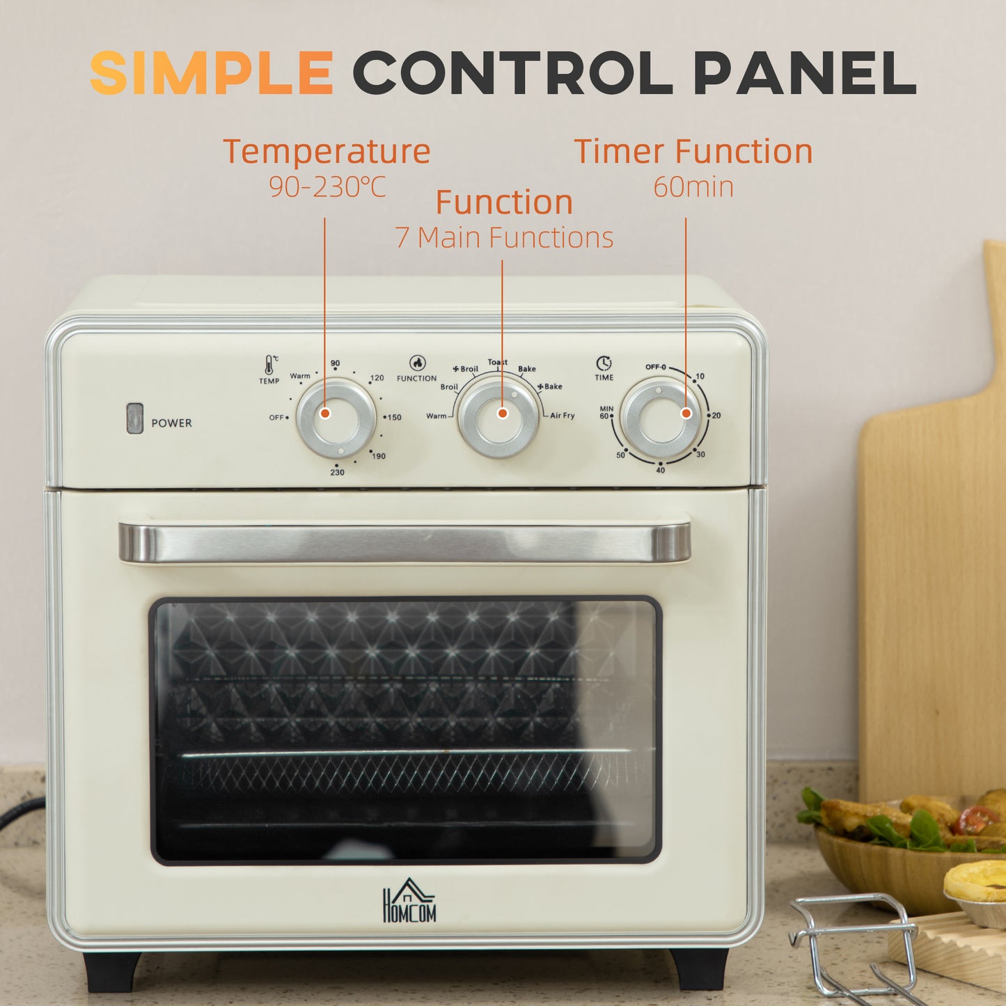 HOMCOM 20L 90-230°C Mini Electric Oven - Cream