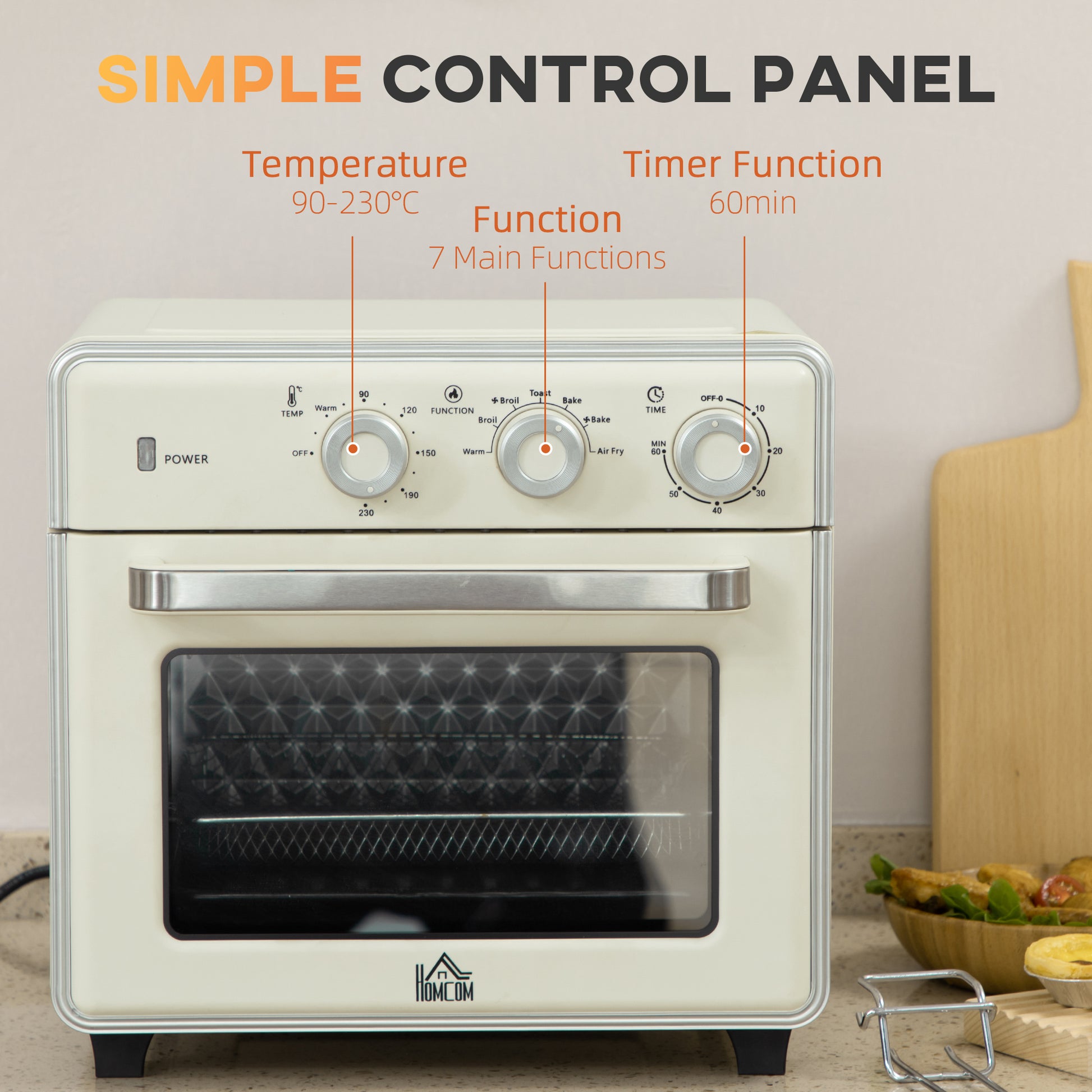 HOMCOM 20L 90-230°C Mini Electric Oven - Cream
