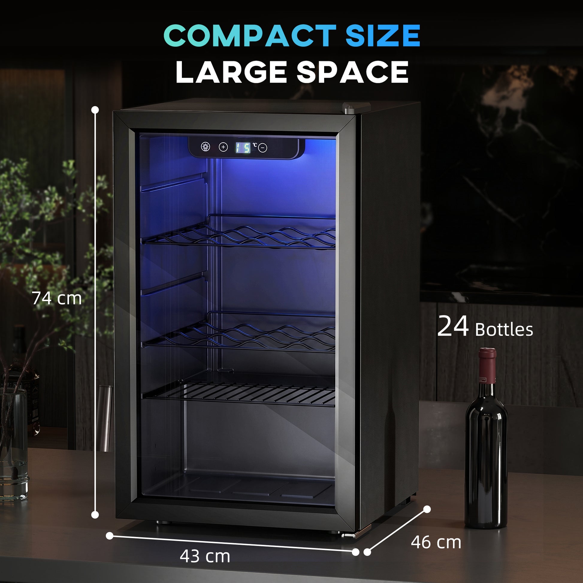 HOMCOM 24 Bottle Wine Cooler, 68 Litre Capacity, 4-16°C Freestanding Drinks Beer Wine Fridge with Glass Door, Black