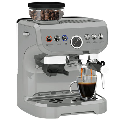 HOMCOM 15 Bar Coffee Machine with 15 Adjustable Grind Setting, Steamer and Complete Kit - Silver Colour