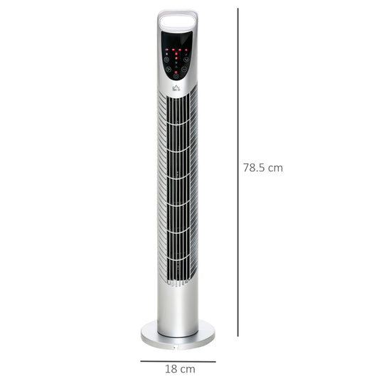 HOMCOM 31 Inch Bladeless Oscillating Tower Fan with 70° Oscillation, Remote Control, 7.5H Timer, 3 Speed 3 Modes, Electric Floor Standing Cooling Fan for Home Bedroom Office, Silver
