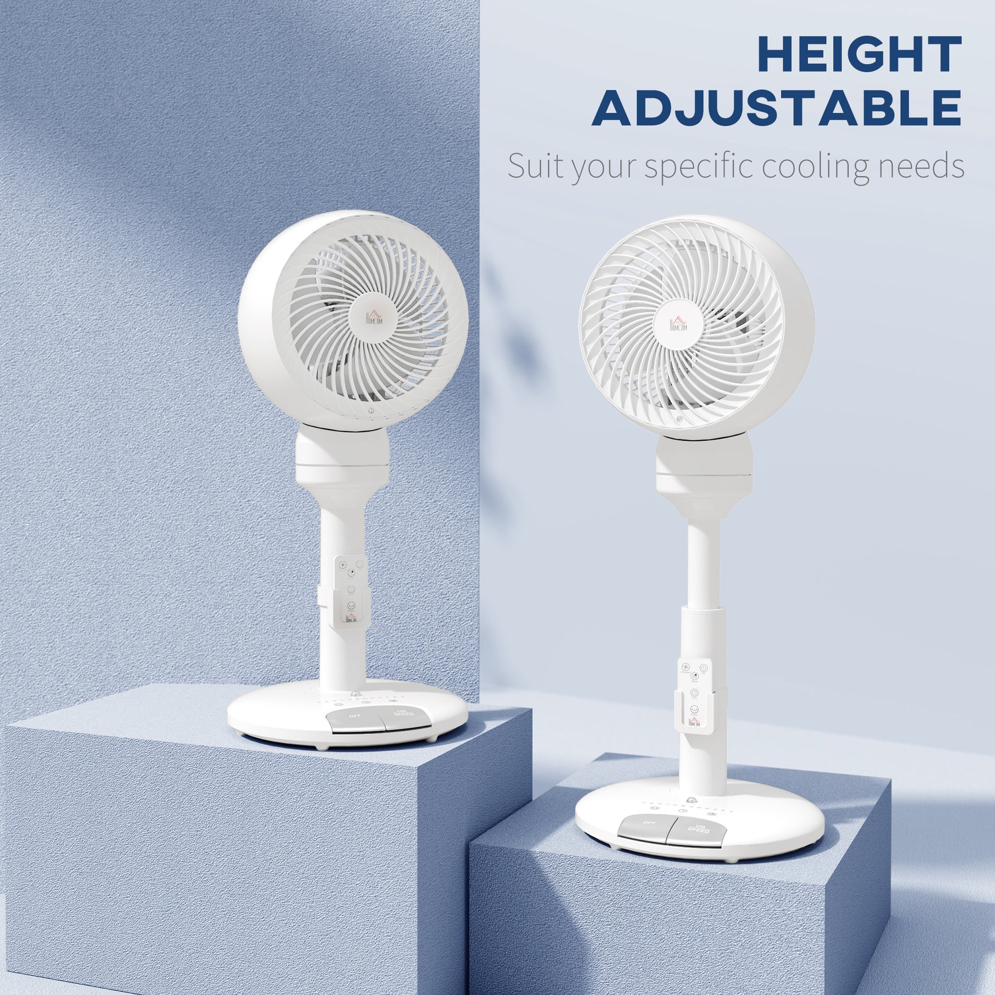 HOMCOM Standing Fan for Bedroom, 28" Pedestal Fan with Remote, 70° Oscillating, 90° Vertical Tilt, 3 Speeds, Adjustable Height, 7H Timer, Foot Button, White