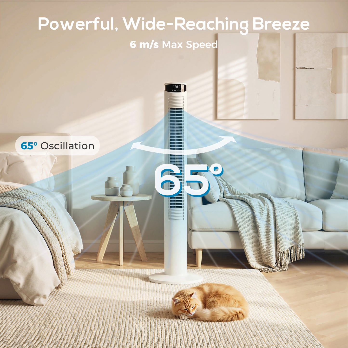 HOMCOM Tower Fan with WiFi Control Standing Floor Fan with Remote Control 116 cm White