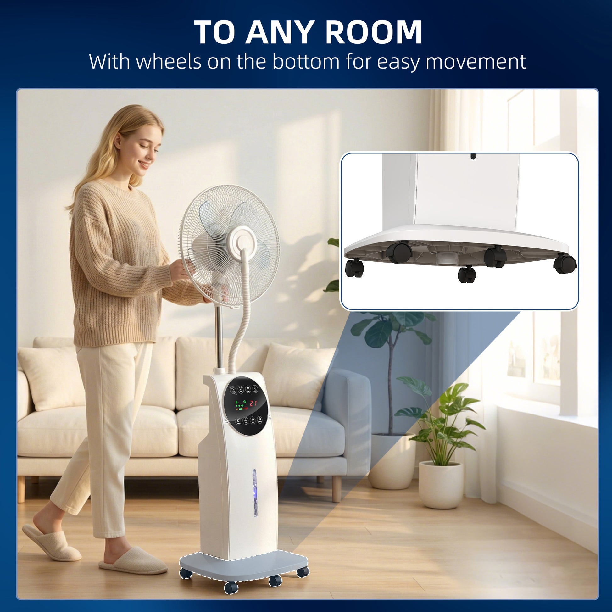HOMCOM 135cm Pedestal Fan with Water Mist Spray Humidifying Misting Fan, White